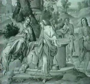 Christus Und Die Samariterin Am Jakobsbrunnen (johnannes 4, 16 Ff.). Verwohl Schlagmarke Von Antwerpen (a).