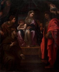 Vierge A L'enfant Entouree De Saint Francois Et Saint Jean L'evangeliste by Ludovico Carracci