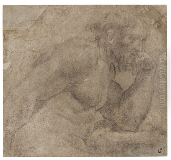 A Bearded Man, Leaning On A Ledge, Resting His Head Against His Fist - view 1