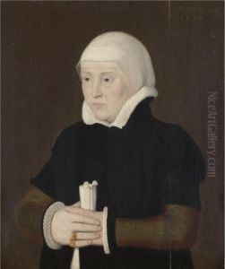 Portrait Of A Lady, Half Length, Wearing A Black Coat With A White Collar And Cuffs by Ambrosius Holbein