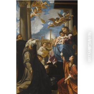 The Madonna And Child Enthroned With Angels, Saint Dominic, Saint Francis, The Magdalene, And A Female Donor: The Bargellini Madonna by Ludovico Carracci
