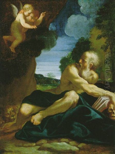 Der Heilige Hieronymus Mit Dem Lowen Und Zwei Engeln - view 1