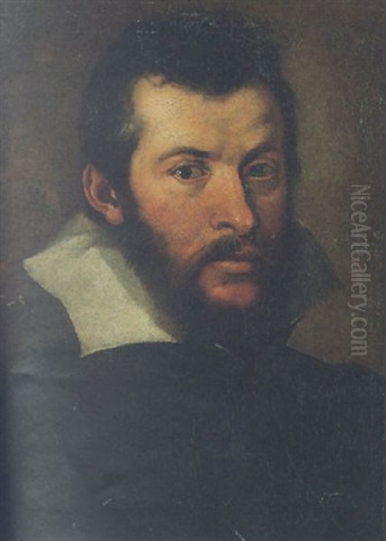 Portrait Of A Bearded Man Wearing Black With A White Collar - view 1