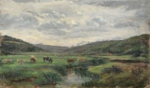 Vaches S'abreuvant by Louis-Hilaire Carrand