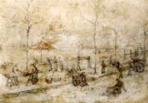 Rue Animee A Lyon by Louis-Hilaire Carrand