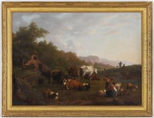 Paysans Avec Leurs Troupeaux by Louis-Samuel Carrard