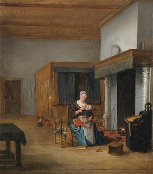 An Interior With A Woman Nursing Her Child - view 1