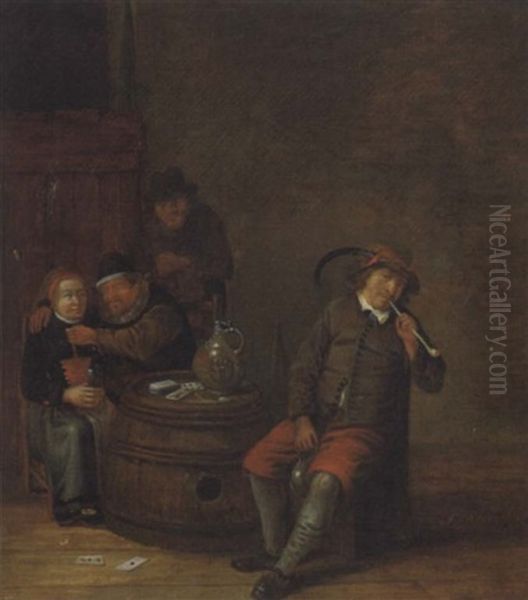 Boors Smoking And Drinking In An Interior - view 1