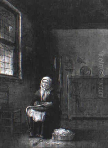Woman Sewing In An Interior - view 1
