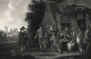 A Fiddler Entertaining Merry Company Outside An Inn by Franciscus Carre