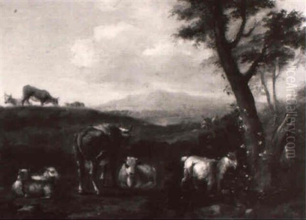 Cattle, Sheep And A Goat In An Italianate Landscape - view 1