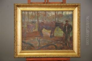 Chevaux Et Bucheron En Foret