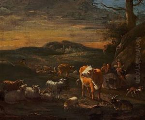 Shepherds With Their Cattle by Michiel (Carree) Carre