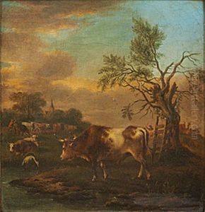 Pastoralt Landskap Med Kreatur by Michiel (Carree) Carre
