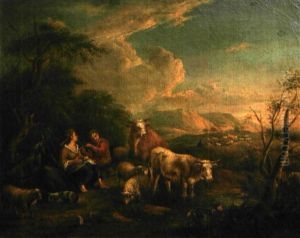 Scene Pastorale Avec Un Berger Jouant De La Flute by Michiel (Carree) Carre