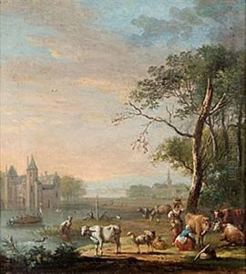 Slottslandskap Med Figurer Och Boskap by Michiel (Carree) Carre