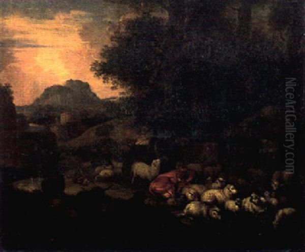 Italienische Landschaft Mit Viehherde Und Hirten - view 1