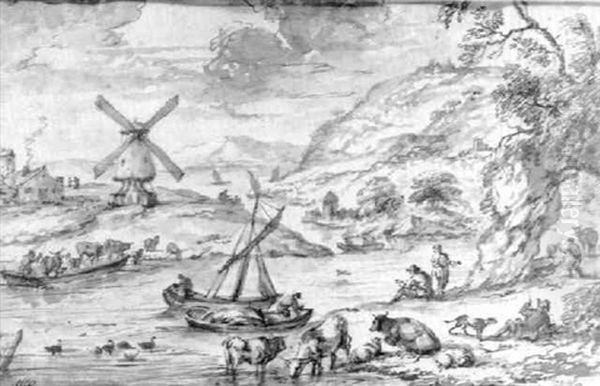 A River Landscape With A Windmill And A Natural Arch - view 1