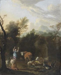 Drovers Watering Their Herd; And A Figure Dancing Amongst A Resting Herd Of Sheep, Cows And Goats (2)
