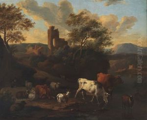 A Southern Landscape With Grazing Cattle by Michiel Carree