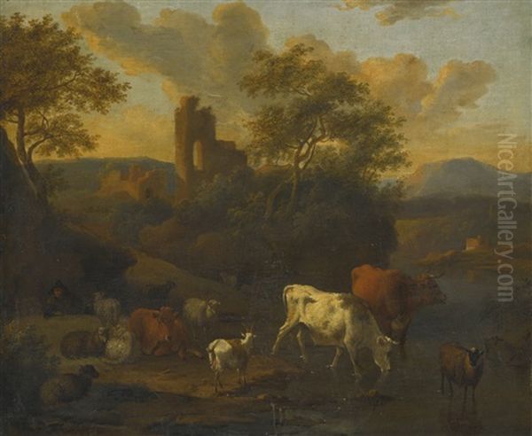 Landscape With Cows, Goats And Sheep - view 1