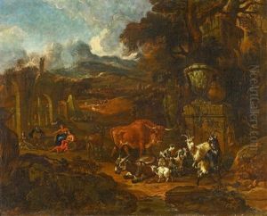 Arcadische Landschaft Mit Hirten Und Ihren Tieren