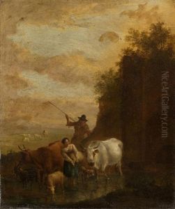 An Italianate Landscape With A Shepherd And Shepherdess By A Ruin by Michiel Carree