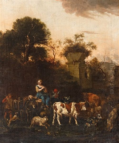 Two Southern Landscapes With Resting Shepherds - view 1