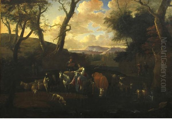 An Extensive Landscape With Cattle And Figures By A Stream - view 1