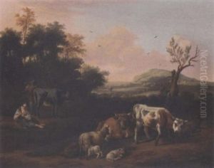 A Landscape With A Drover And His Cattle And A Shepherdess A Landscape With A Drover And His Cattle And A Shepherdess
