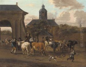 Drovers With Cattle Before An Archway Leading To A Mansion Drovers With Cattle Before An Archway Leading To A Mansion
