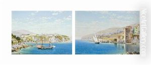 Fishermen Off A Rocky Coastline, Italy; And The Italian Riveria (pair) by John Mulcaster Carrick