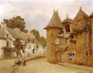 Figures Gossiping In A Village Street (+ Charity To A Traveller; Pair)