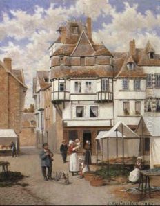 The Market Square, Lannion, Brittany by John Mulcaster Carrick
