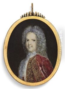 A Young Gentleman, In Gold-embroidered Claret Coat And Waistcoat, White Lace Cravat, Powdered Curling Periwig