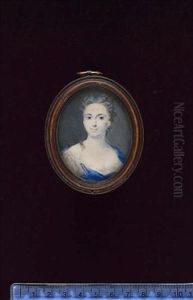 A Lady, Wearing Blue And White Robes, White Lace Underslip And Pearl Cluster Earrings, Her Hair Powdered And Falling Over Her Right Shoulder by Rosalba Carriera
