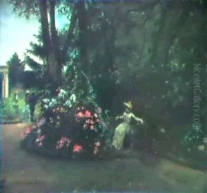 Elegant Figures In A Flower Garden by Albert-Ernest Carrier-Belleuse
