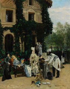 Elegant Figures In A Flower Garden by Louis Robert Carrier-Belleuse