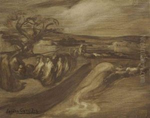 Paysage Avec Figures: L'adoration Des Bergers (?) by Eugene Carriere