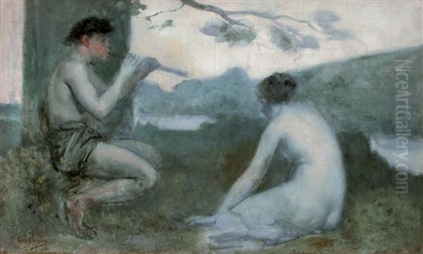 Satyre Jouant De La Flute A Une Faunesse - view 1