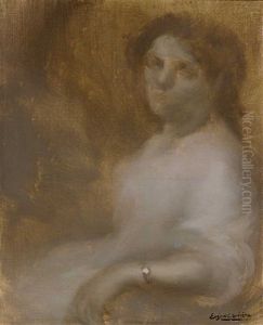 Portrait Einer Sitzenden Dame Im Weisen Kleid by Eugene Carriere