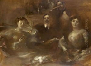 Portrait De La Famille Bernheim: Gaston Et Josse, Mathilde Et Suzanne by Eugene Carriere