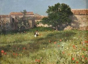 A Wildflower Meadow, Italy (+ An Italian Hill Path; Pair) by Achille Carrillo