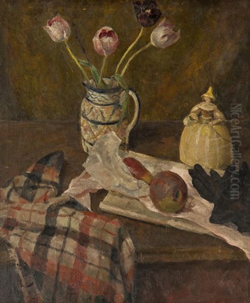 Still Life With Tulips In A Jug And A Portrait (verso) - view 1