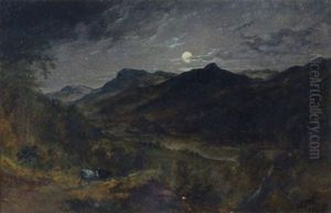 Moonlit Landscape With Cows
