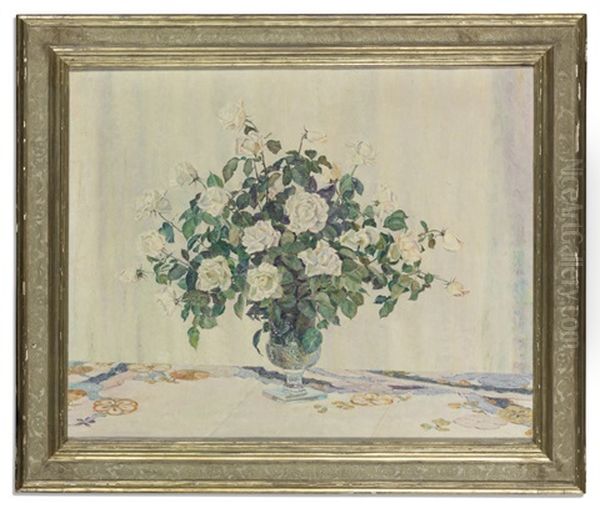 White Roses In A Cut-glass Vase - view 1
