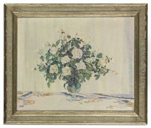 White Roses In A Cut-glass Vase by James Stewart Carstairs