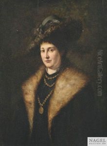 Bildnis Einer Dame In Dunklem Kleid Mit Pelzbesetztem Mantel Und Hut by Julius Victor Carstens