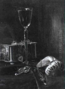 Stilleben Mit Schmuckschatulle, Glas Und Muschel by Julius Victor Carstens