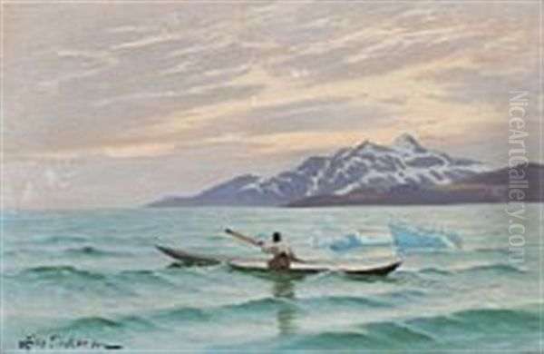 View From Greenland With A Man In A Kayak - view 1